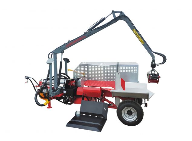 New AMR : The horizontal splitter 33 tons on axle with forestry crane