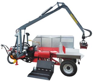 Horizontal splitter 33 tons on axle with forestry crane