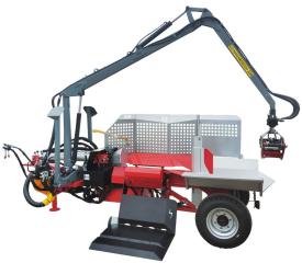 Horizontal splitter 33 tons on axle with forestry crane